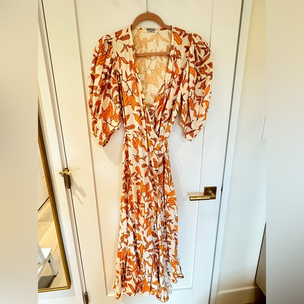 LANHTROPY linen maxi dress, puff sleeve XS